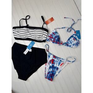 NWT Cupshe Two Piece Swimsuit Bikini Bralette Escaping Black Cheeky BUNDLE Sz S